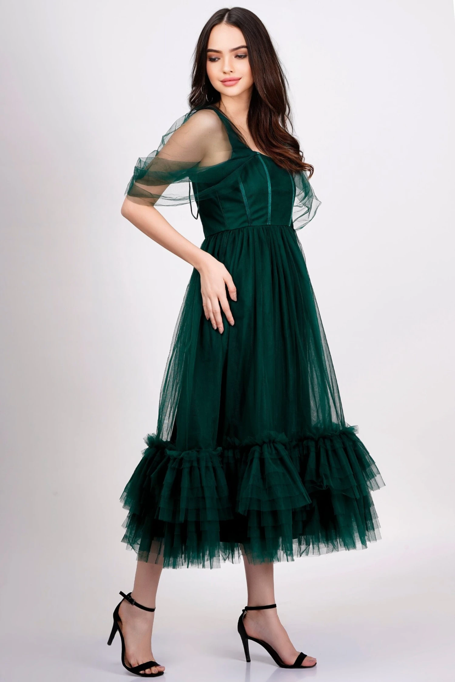 Jayne Emerald Green Tulle Midi Dress 3 Jayne Emerald Green Tulle Midi Dress - Image 3
