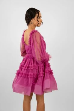 Jessica Tulle Smock Mini Dress In Vivid Purple -Laceand Beads JessicaVividPurple 4