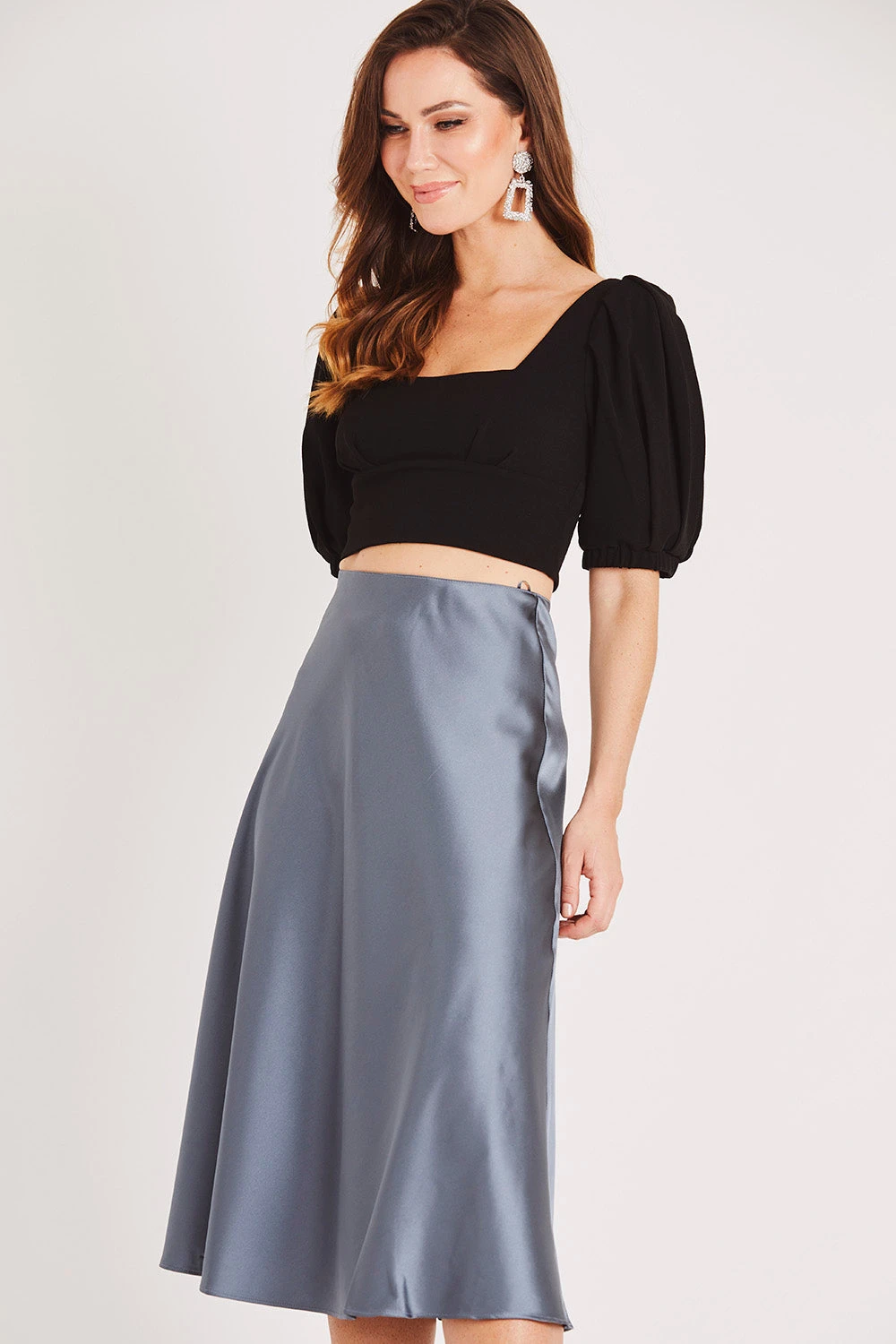 Sophie Grey Satin Skirt 2 Sophie Grey Satin Skirt - Image 2