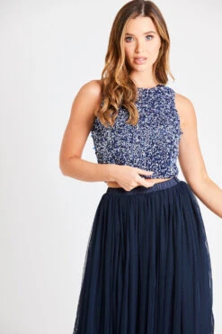 Val Tulle Midi Skirt In Navy -Laceand Beads LNB1003NVY 2