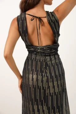 Norex Plunging Striped Dress With Tie Back -Laceand Beads L B1087