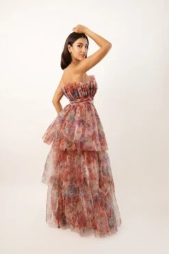 Natalia Tulle Maxi Dress In Mixed Floral 7 Natalia Tulle Maxi Dress In Mixed Floral -Laceand Beads L B1568 Copy