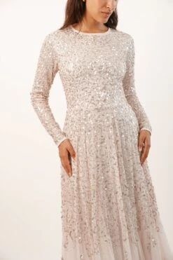 Sila Long Sleeve Embellished Maxi Dress In Powder Pink 5 Sila Long Sleeve Embellished Maxi Dress In Powder Pink -Laceand Beads L B37047