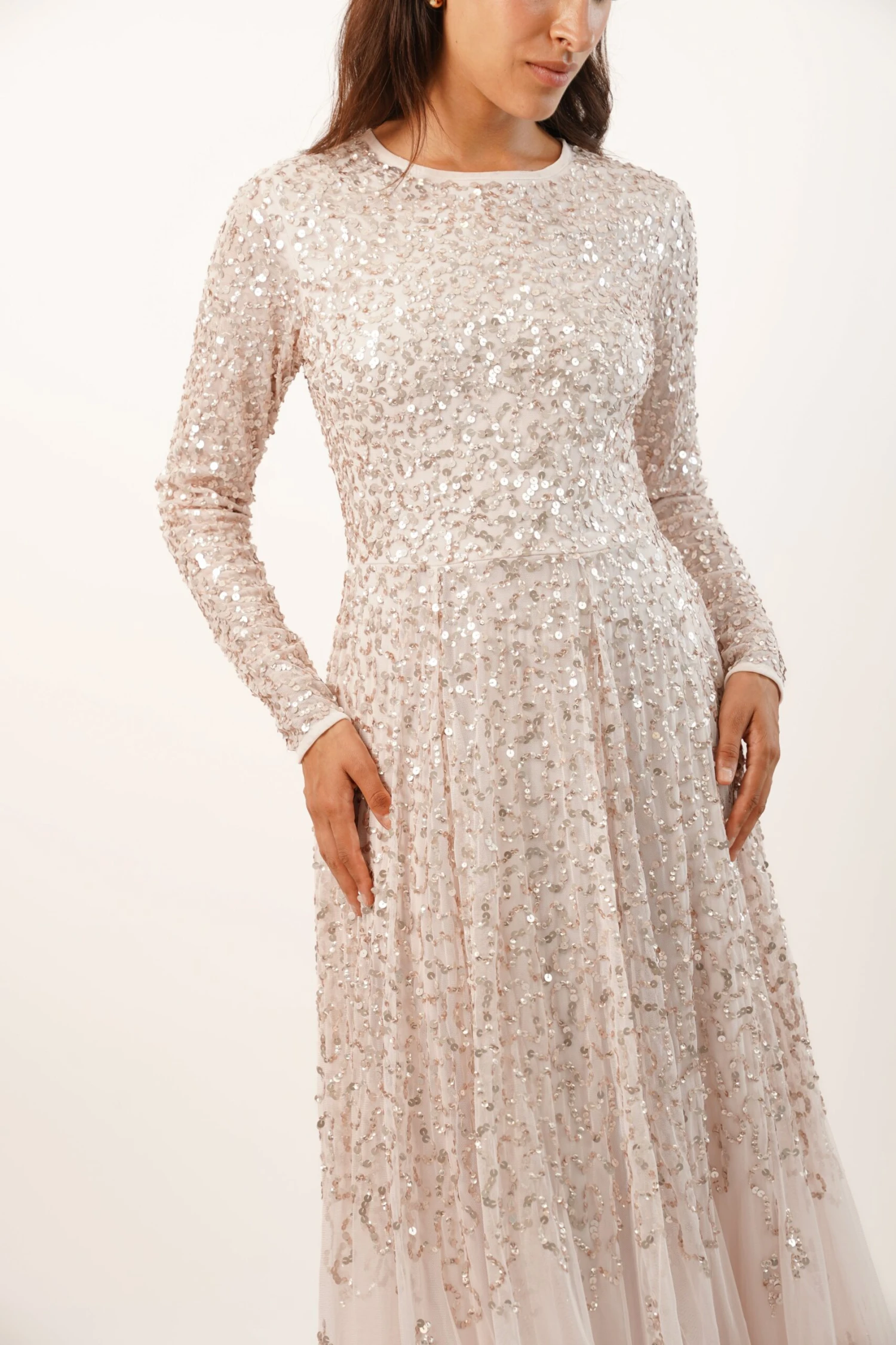 Sila Long Sleeve Embellished Maxi Dress In Powder Pink 3 Sila Long Sleeve Embellished Maxi Dress In Powder Pink - Image 3