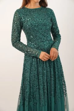 Sila Long Sleeve Embellished Maxi Dress In Emerald Green 17 Sila Long Sleeve Embellished Maxi Dress In Emerald Green -Laceand Beads L B37347