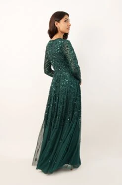 Sila Long Sleeve Embellished Maxi Dress In Emerald Green 16 Sila Long Sleeve Embellished Maxi Dress In Emerald Green -Laceand Beads L B37362