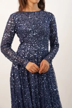 Sila Long Sleeve Embellished Maxi Dress In Dark Blue 5 Sila Long Sleeve Embellished Maxi Dress In Dark Blue -Laceand Beads L B37472