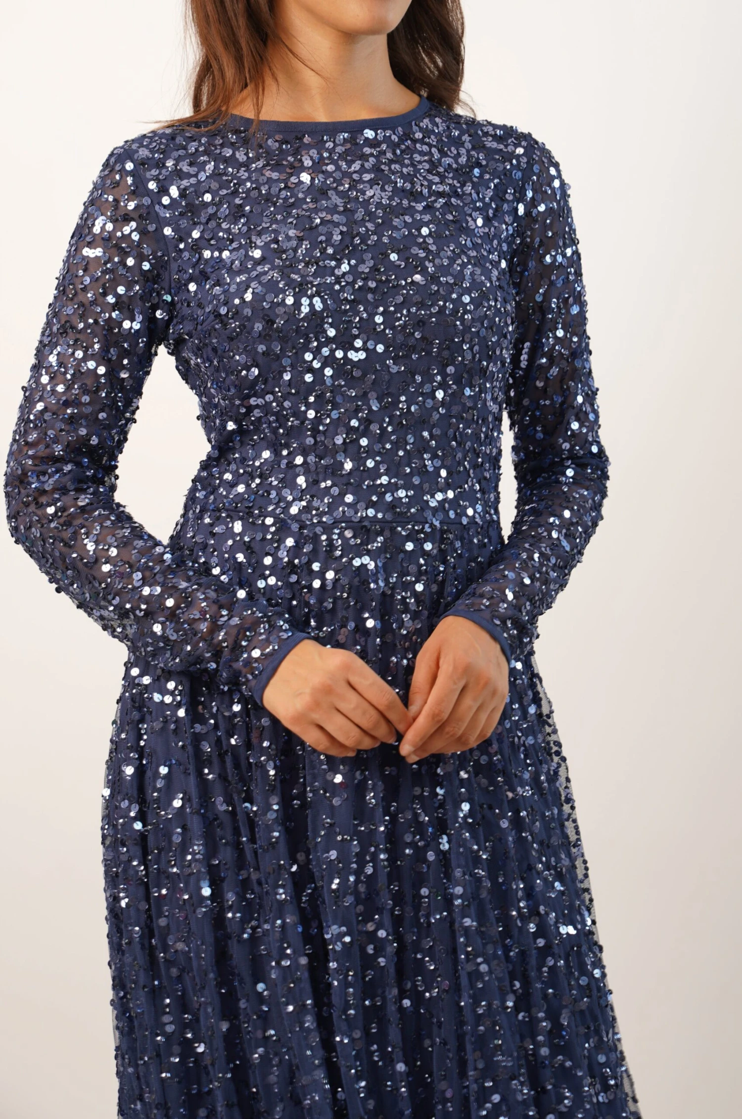 Sila Long Sleeve Embellished Maxi Dress In Dark Blue 3 Sila Long Sleeve Embellished Maxi Dress In Dark Blue - Image 3