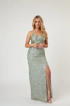 Gloria Sage Green Beaded Maxi Dress 16 Gloria Sage Green Beaded Maxi Dress -Laceand Beads LaceandBeads796