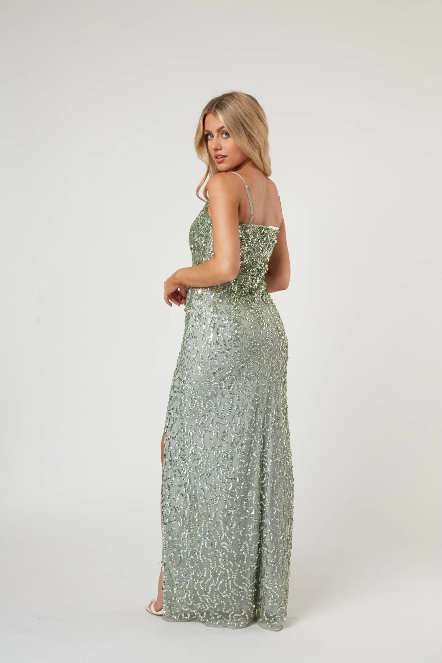 Gloria Sage Green Beaded Maxi Dress 9 Gloria Sage Green Beaded Maxi Dress - Image 9