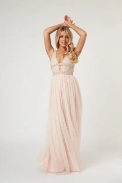 Myla Nude Embellished Maxi Dress -Laceand Beads LaceandBeads901
