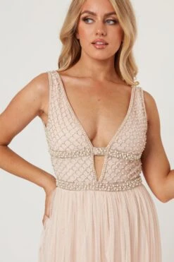 Myla Nude Embellished Maxi Dress -Laceand Beads LaceandBeads919
