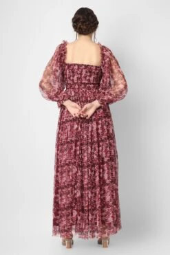 Lana Burgundy Printed Tulle Dress -Laceand Beads LanaBurgundyprint 1
