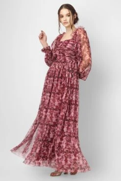 Lana Burgundy Printed Tulle Dress -Laceand Beads LanaBurgundyprint 6