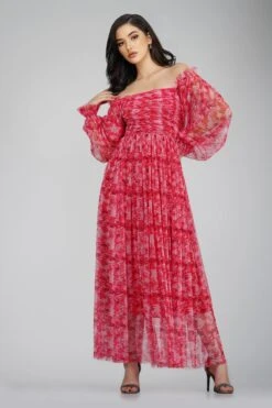 Lana Red Printed Tulle Dress 13 Lana Red Printed Tulle Dress -Laceand Beads LanaMidi 2