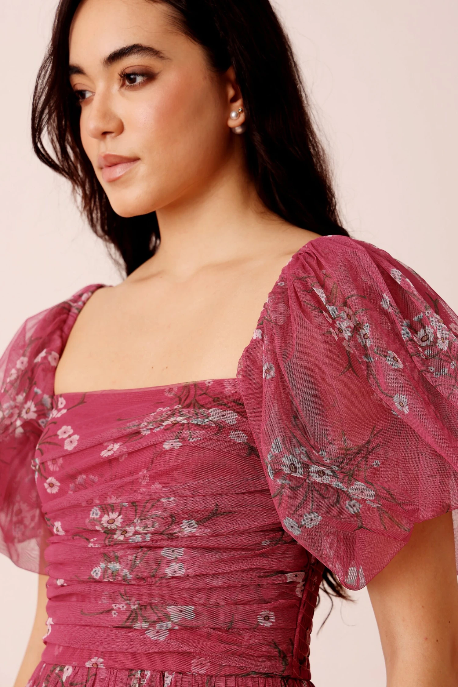 Lana Puff Sleeve Tulle Maxi Dress In Orchid Floral 4 Lana Puff Sleeve Tulle Maxi Dress In Orchid Floral - Image 4