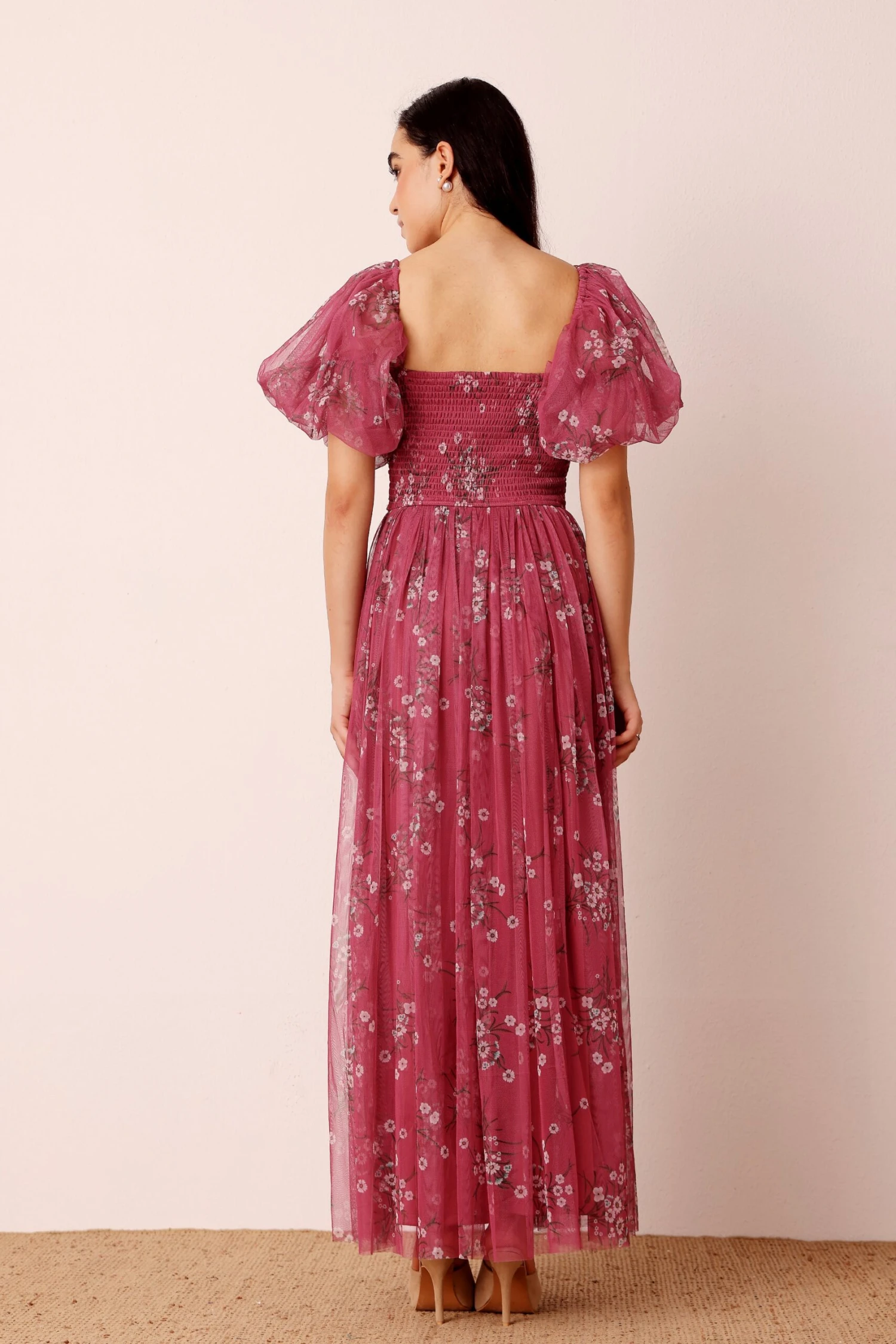 Lana Puff Sleeve Tulle Maxi Dress In Orchid Floral 3 Lana Puff Sleeve Tulle Maxi Dress In Orchid Floral - Image 3