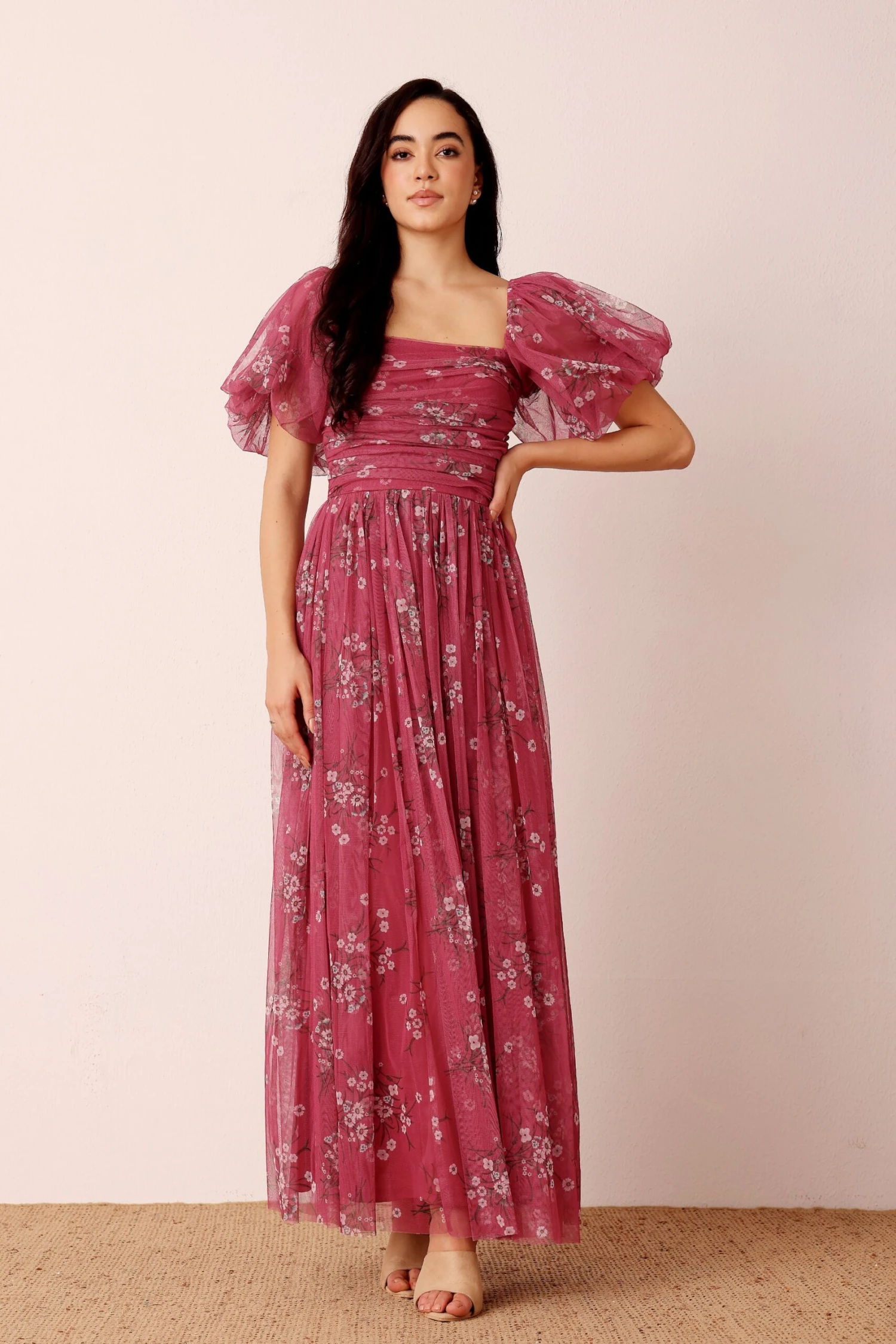 Lana Puff Sleeve Tulle Maxi Dress In Orchid Floral 1 Lana Puff Sleeve Tulle Maxi Dress In Orchid Floral