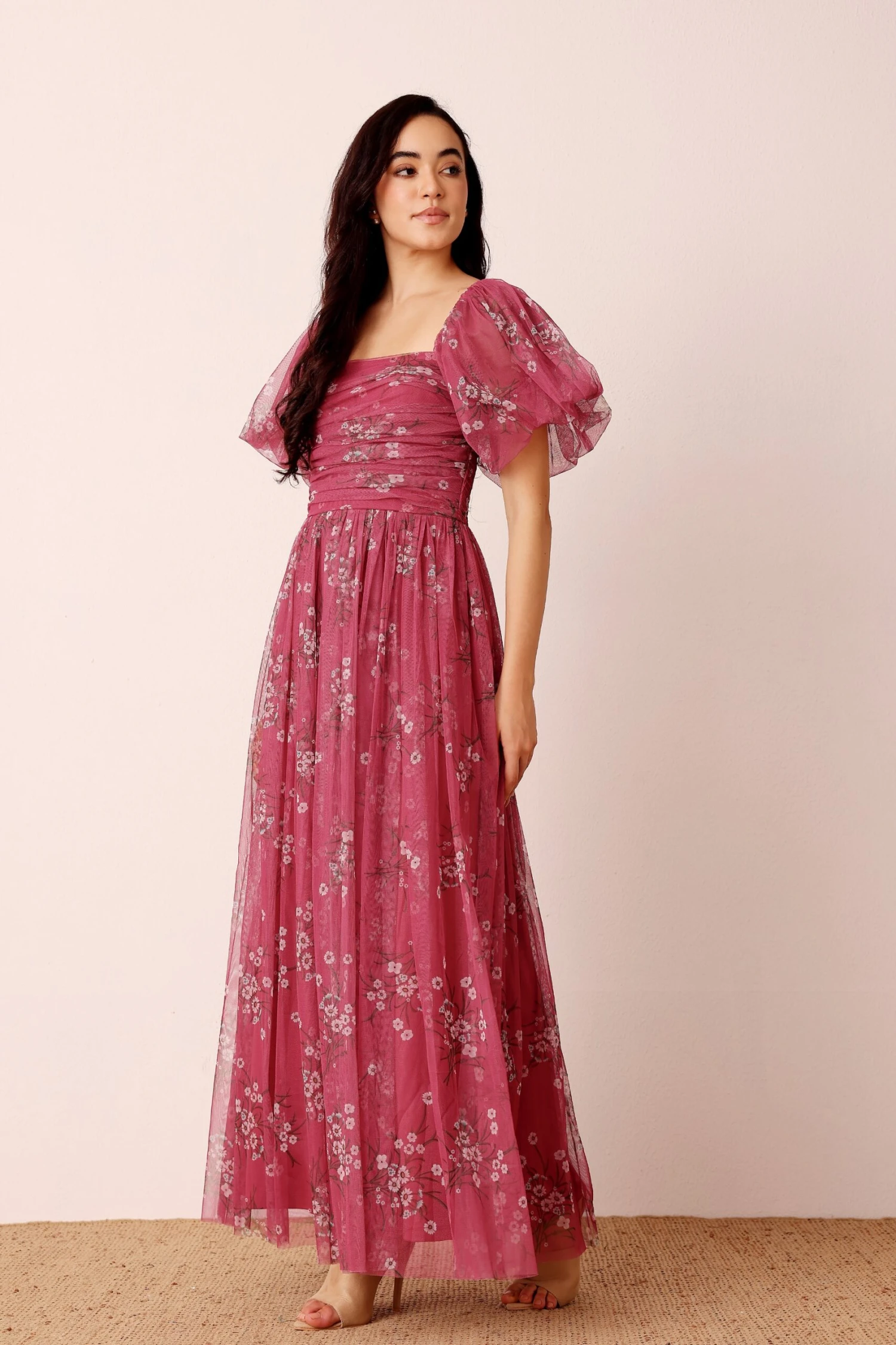 Lana Puff Sleeve Tulle Maxi Dress In Orchid Floral 2 Lana Puff Sleeve Tulle Maxi Dress In Orchid Floral - Image 2