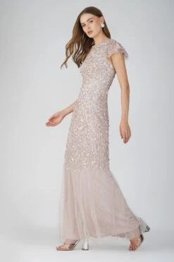 Larissa Short Sleeve Embellished Maxi Dress In Mink