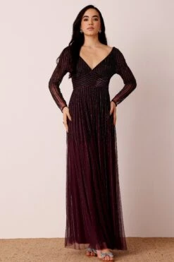 Laura Embellished Maxi Dress In Berry 11 Laura Embellished Maxi Dress In Berry -Laceand Beads Laura Maxi in Berry 3