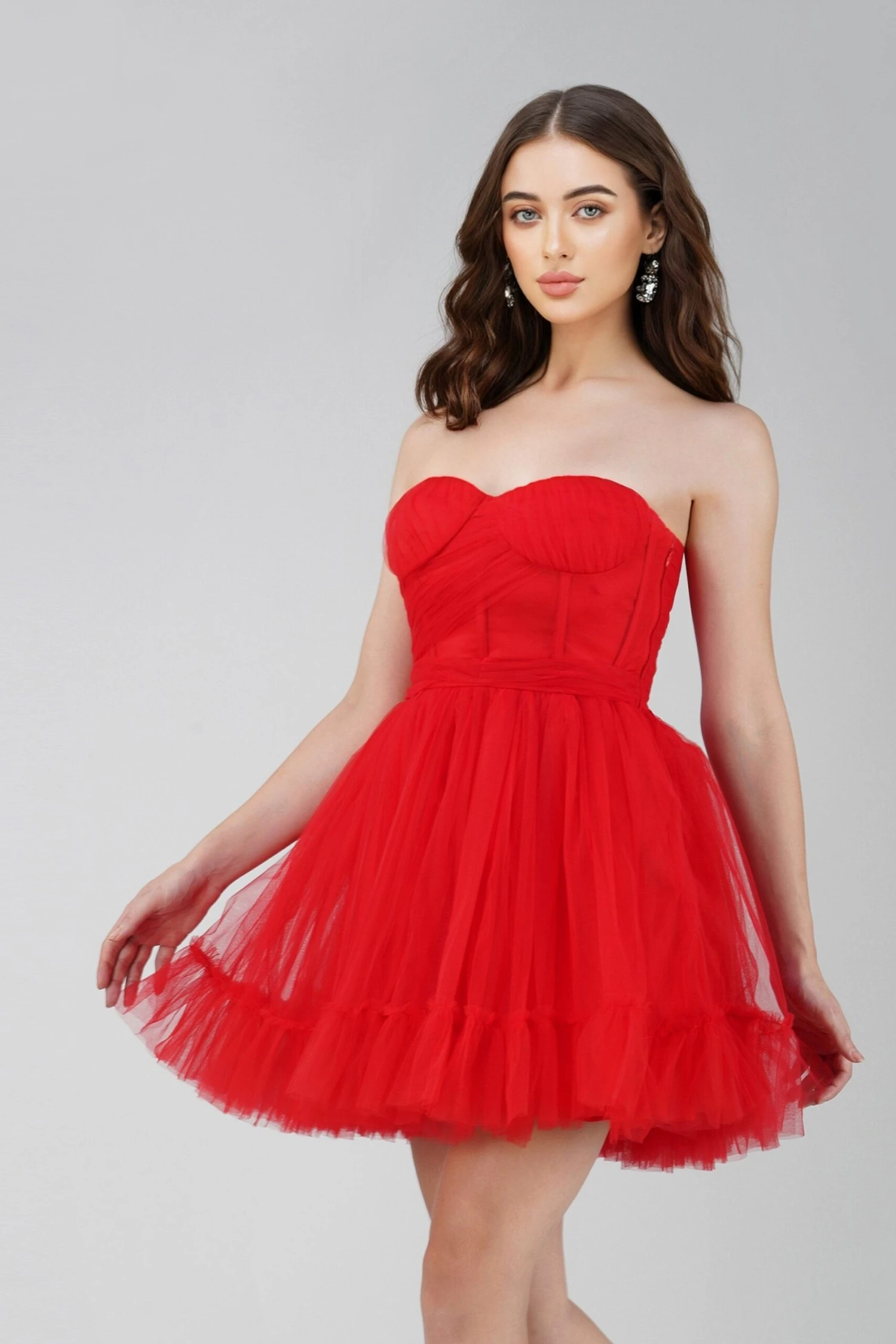 Lauren Red Tulle Mini Dress 2 Lauren Red Tulle Mini Dress - Image 2