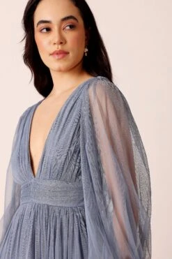 Madison Long Sleeve Midi Dress In Dusty Blue 11 Madison Long Sleeve Midi Dress In Dusty Blue -Laceand Beads Long Sleeve Madison Midi in Dusty Blue 1