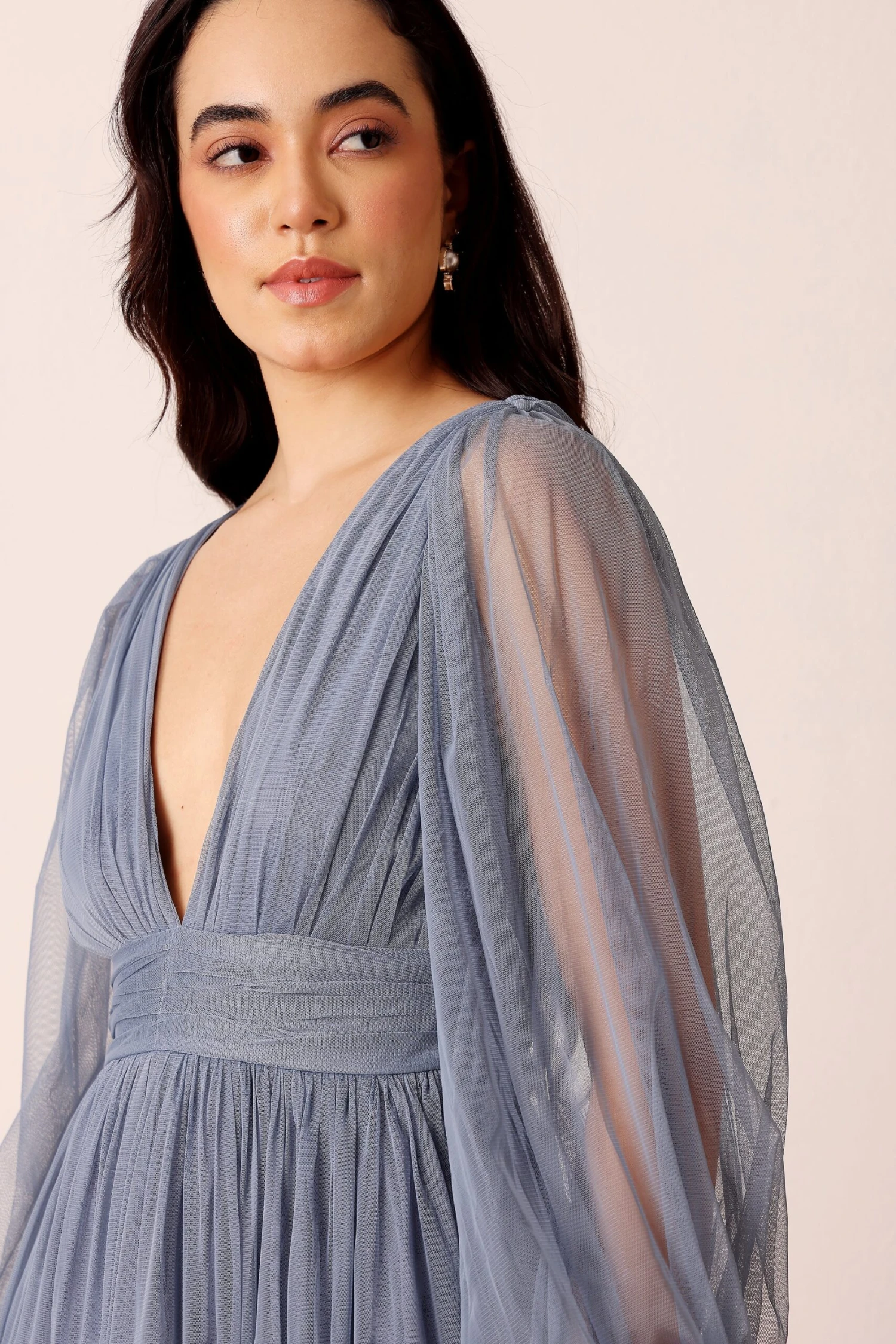 Madison Long Sleeve Midi Dress In Dusty Blue 5 Madison Long Sleeve Midi Dress In Dusty Blue - Image 5