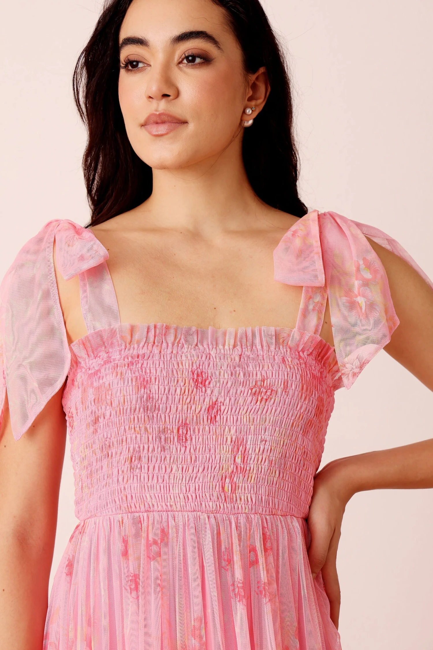 Louise Midi Dress In Pink Floral 4 Louise Midi Dress In Pink Floral - Image 4