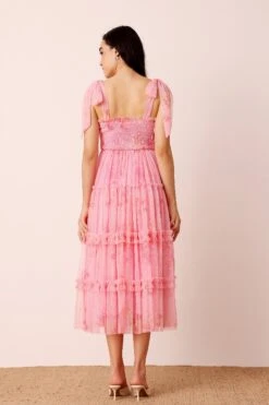 Louise Midi Dress In Pink Floral 10 Louise Midi Dress In Pink Floral -Laceand Beads Louise Midi in Pink Floral 2