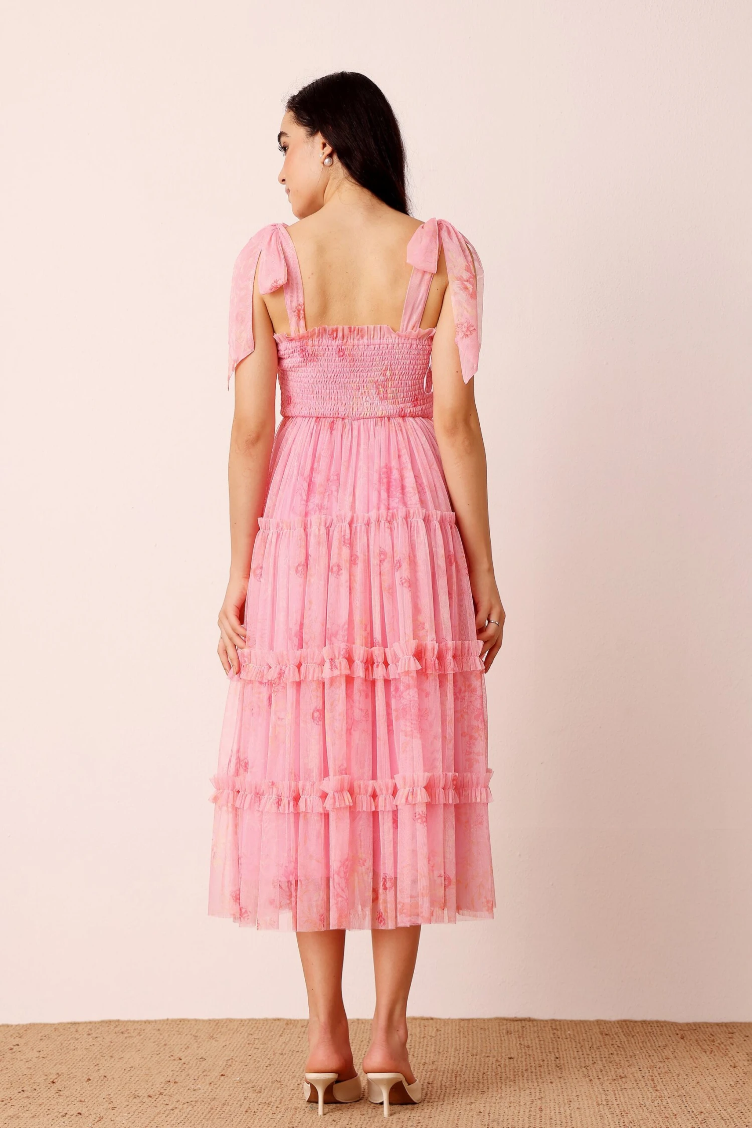 Louise Midi Dress In Pink Floral 5 Louise Midi Dress In Pink Floral - Image 5