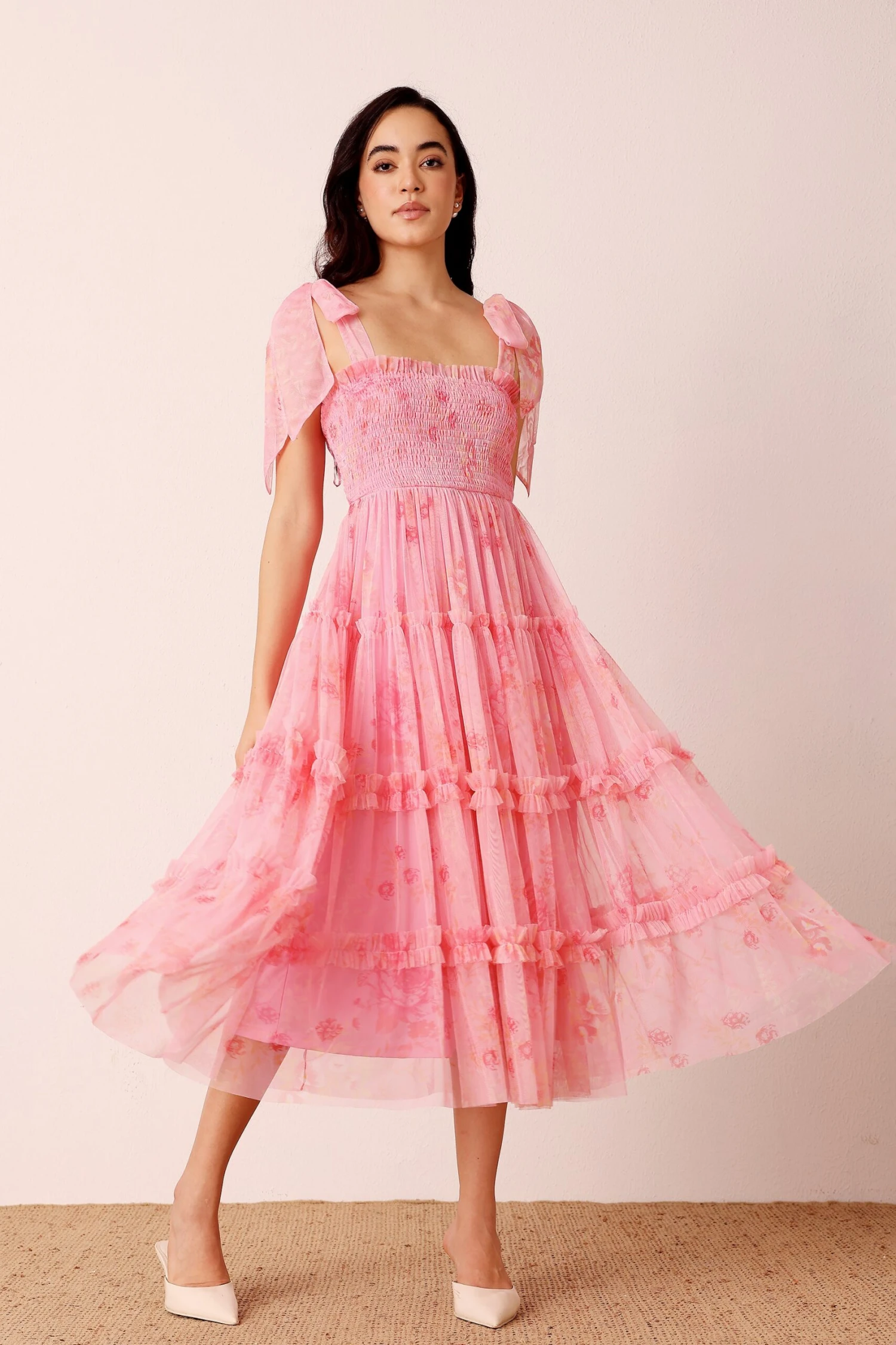 Louise Midi Dress In Pink Floral 3 Louise Midi Dress In Pink Floral - Image 3