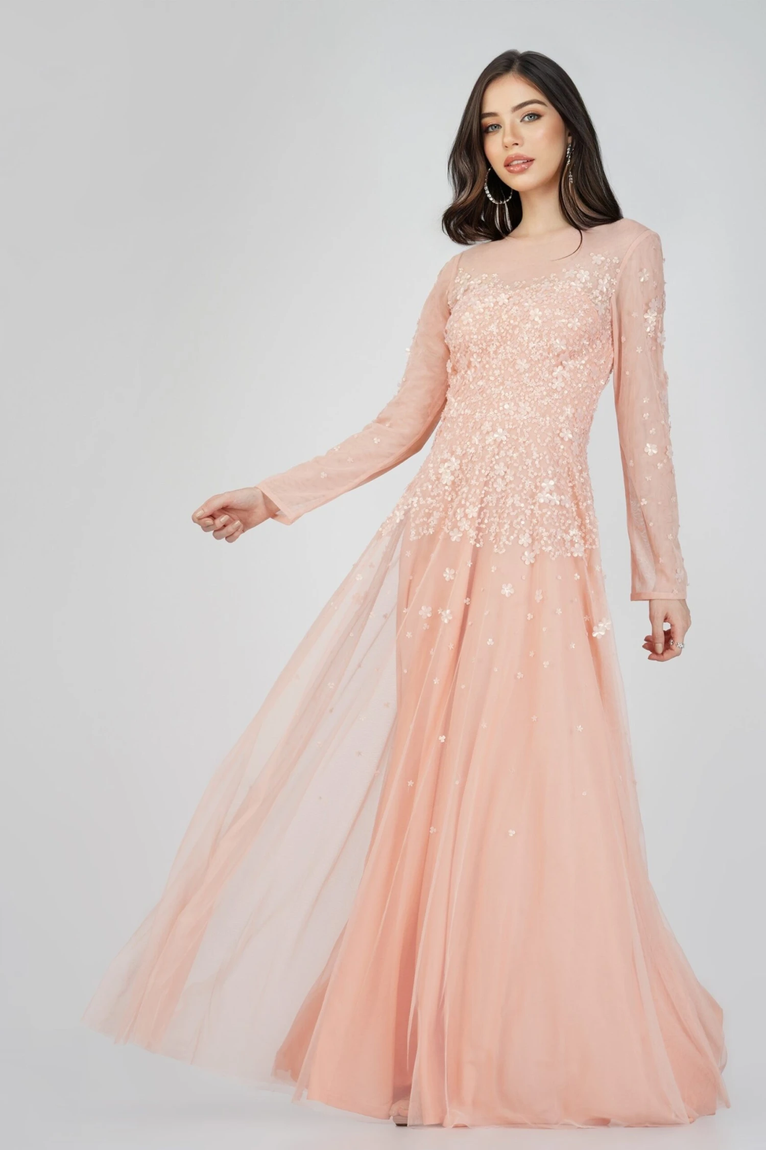 Luciene Long Sleeve Embellished Maxi Dress In Blush Pink 1 Luciene Long Sleeve Embellished Maxi Dress In Blush Pink