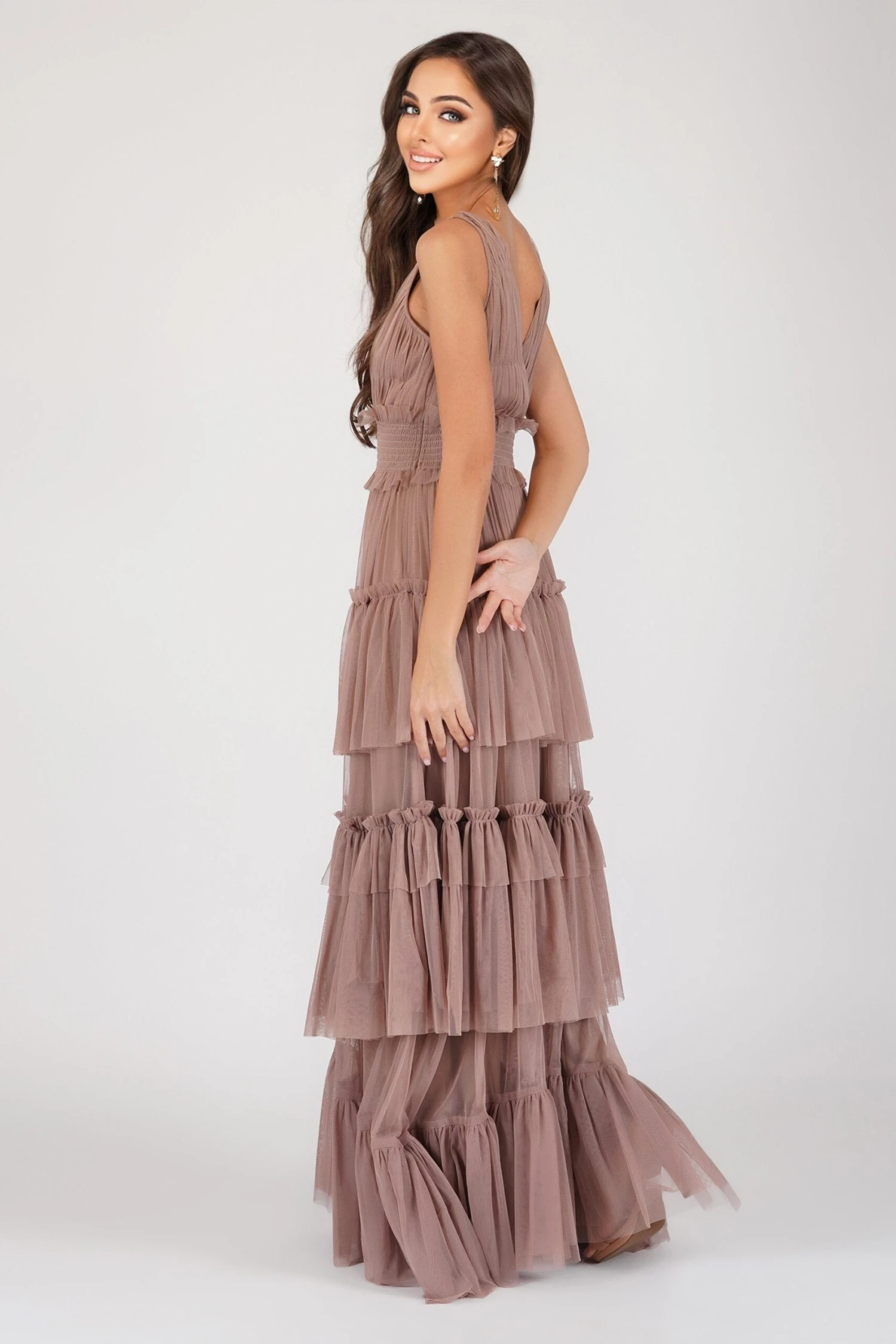 Luna Mink Tulle Plunge Maxi Dress 2 Luna Mink Tulle Plunge Maxi Dress - Image 2