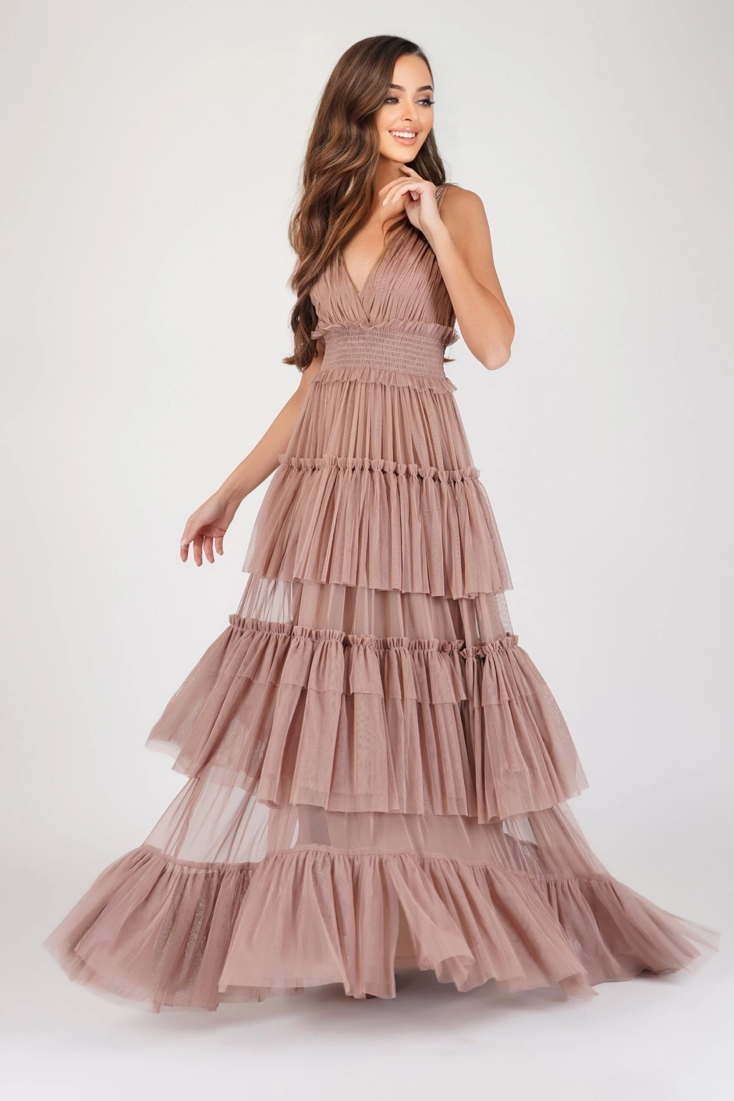 Luna Mink Tulle Plunge Maxi Dress 3 Luna Mink Tulle Plunge Maxi Dress - Image 3