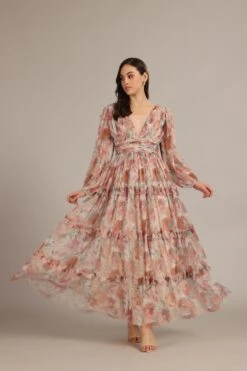 Lydia Maxi Dress In Light Brown Floral 8 Lydia Maxi Dress In Light Brown Floral -Laceand Beads LydiaMaxiinLightBrownFloral 5