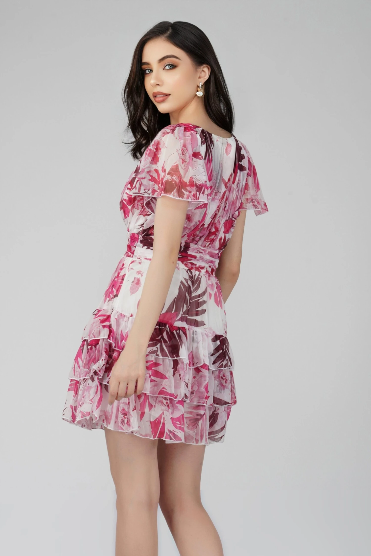 Madison Pink Printed Chiffon Mini Dress 3 Madison Pink Printed Chiffon Mini Dress - Image 3