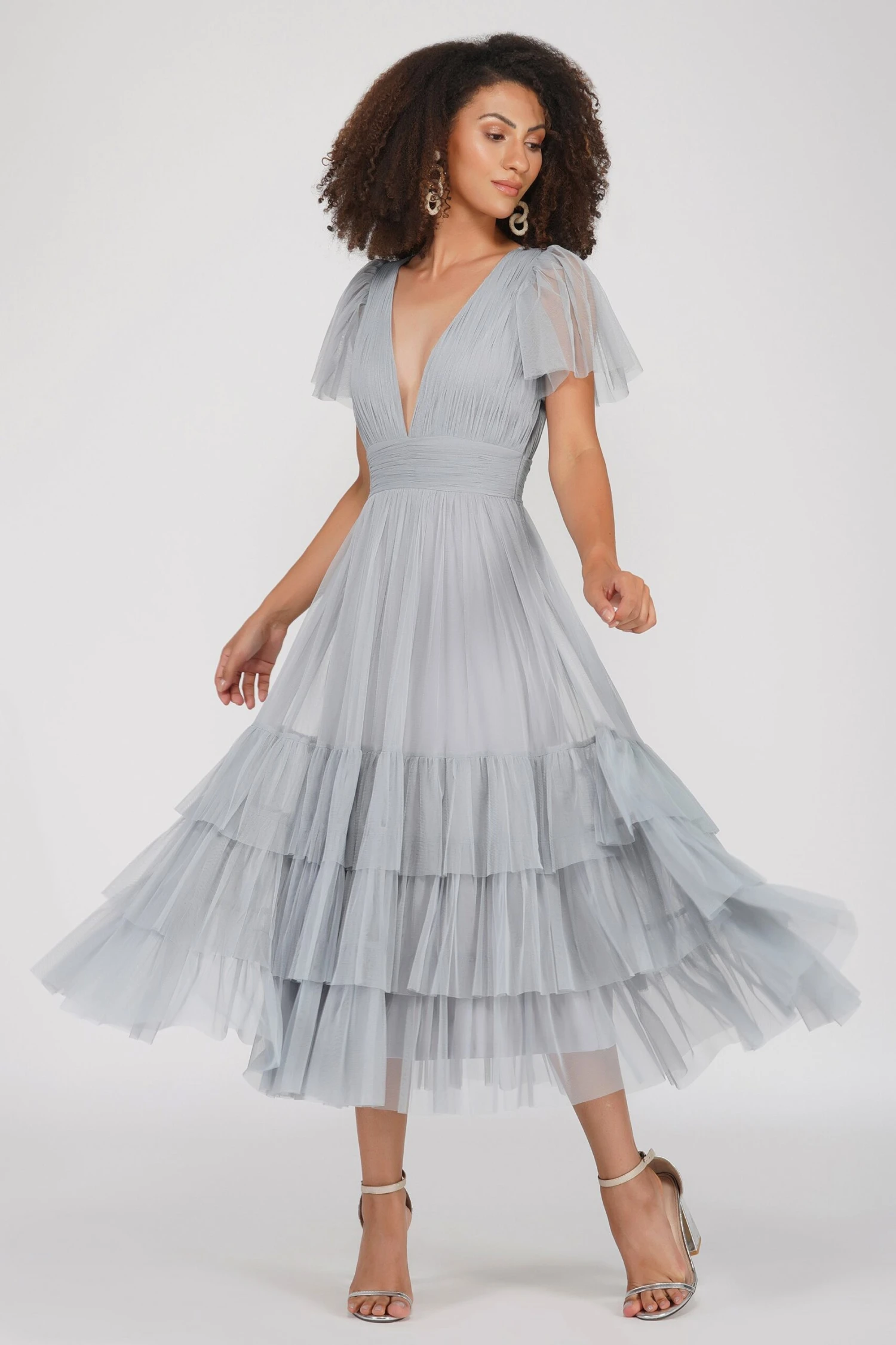 Madison Tulle Midi Dress In Grey 2 Madison Tulle Midi Dress In Grey - Image 2