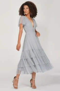 Madison Tulle Midi Dress In Grey 7 Madison Tulle Midi Dress In Grey -Laceand Beads MadisonLightGrey 3