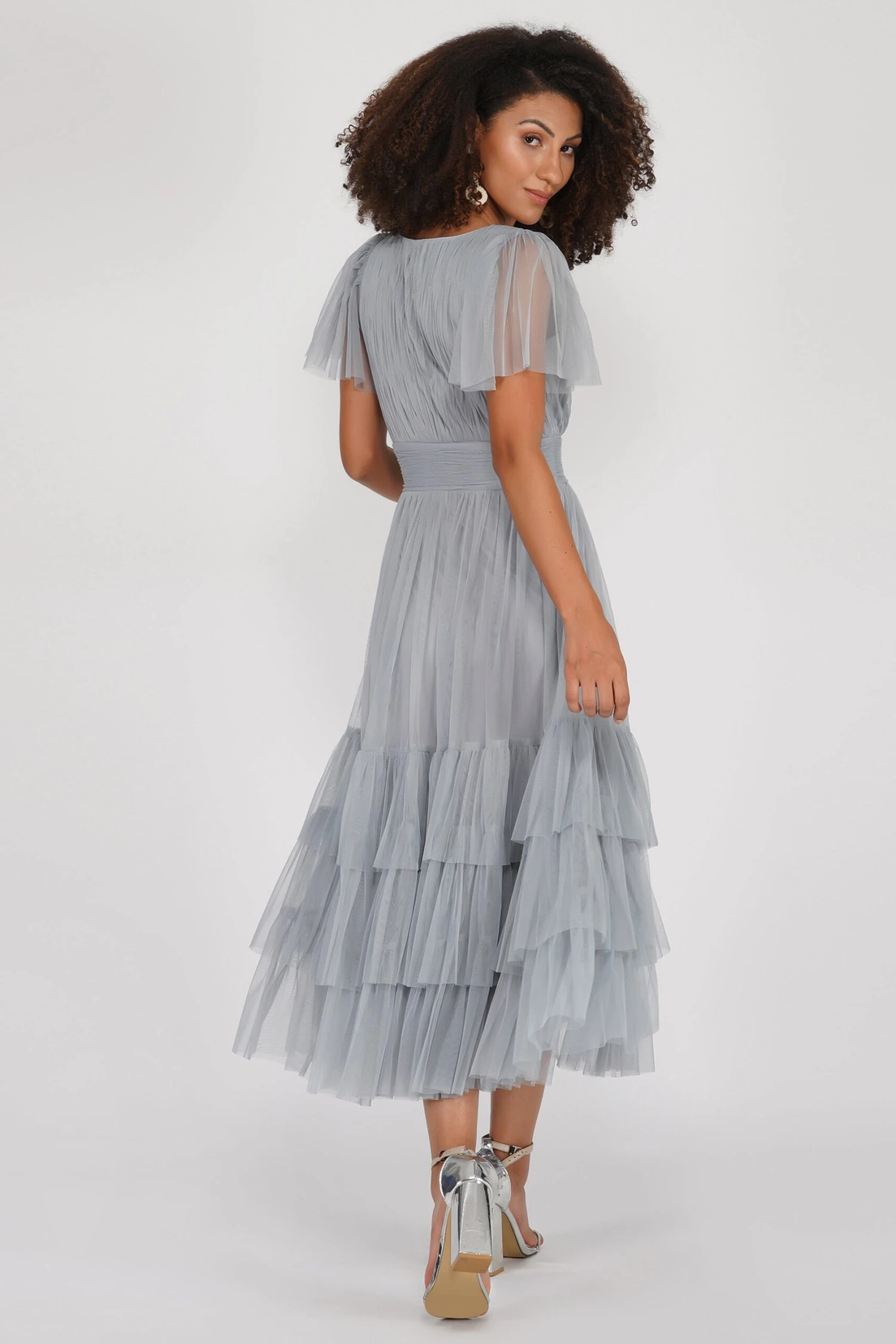 Madison Tulle Midi Dress In Grey 4 Madison Tulle Midi Dress In Grey - Image 4
