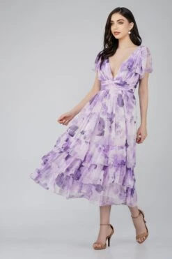 Madison Lavender Chiffon Bridesmaid Dress -Laceand Beads MadisonMidiLavenderPrint 4
