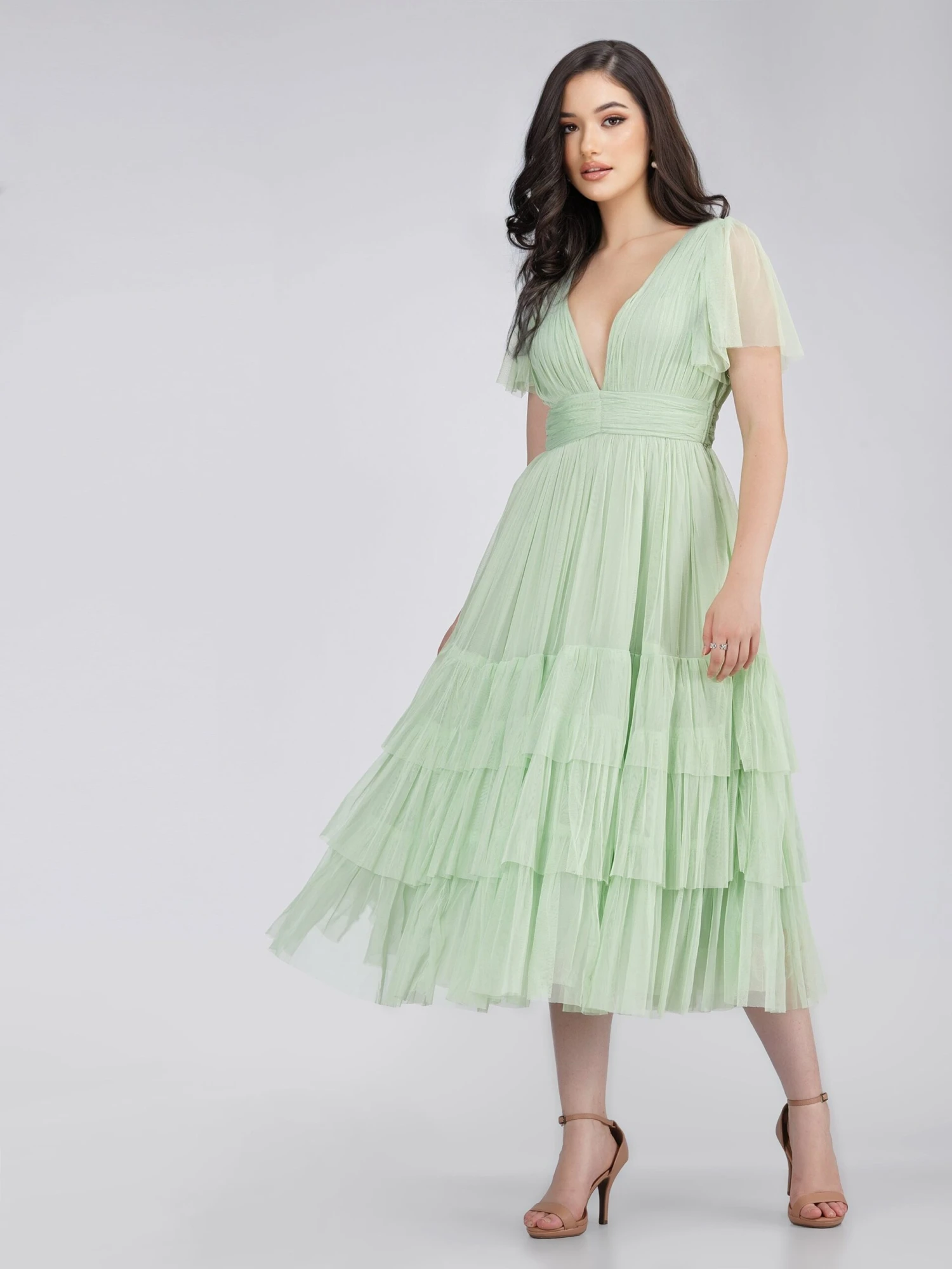 Madison Sage Green Tulle Bridesmaid Midi Dress 5 Madison Sage Green Tulle Bridesmaid Midi Dress - Image 5