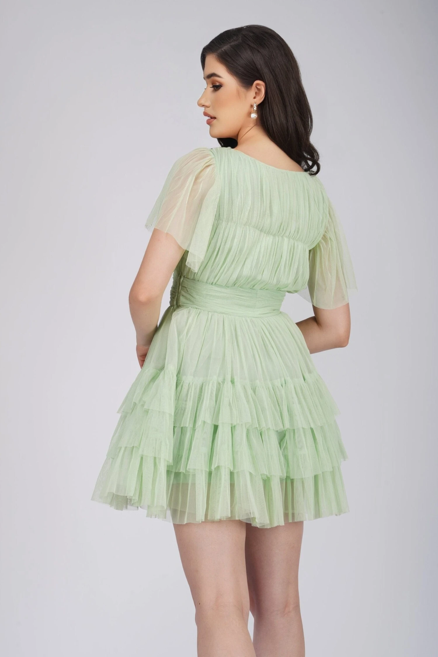 Madison Sage Green Tulle Mini Dress 2 Madison Sage Green Tulle Mini Dress - Image 2