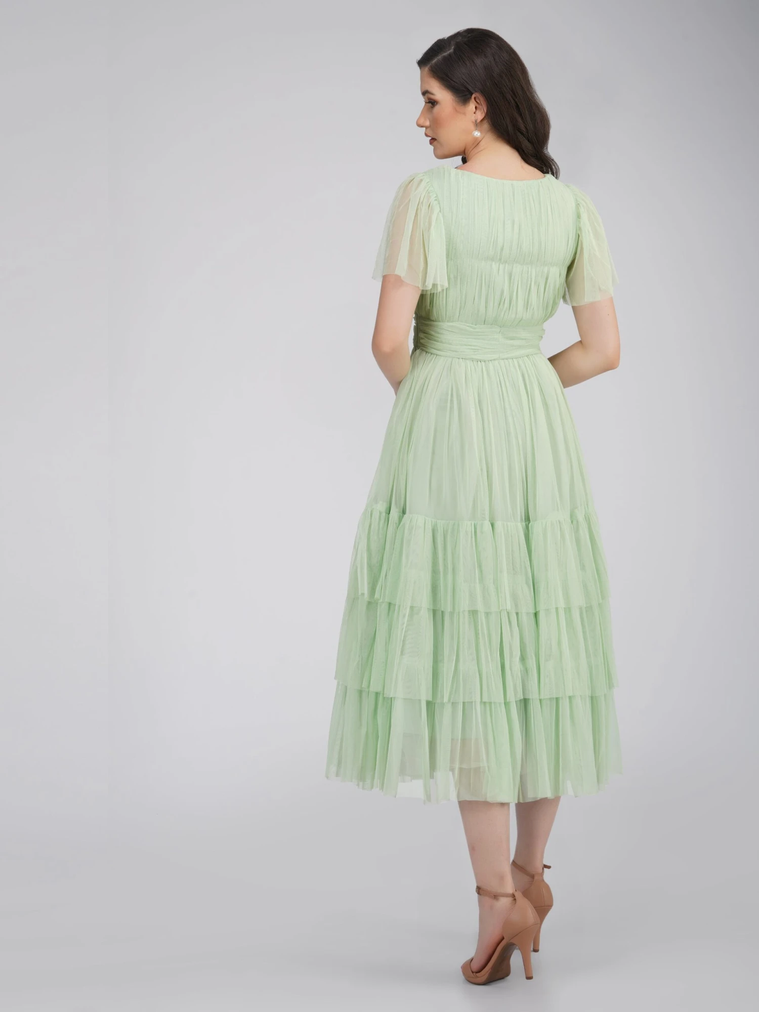 Madison Sage Green Tulle Bridesmaid Midi Dress 2 Madison Sage Green Tulle Bridesmaid Midi Dress - Image 2