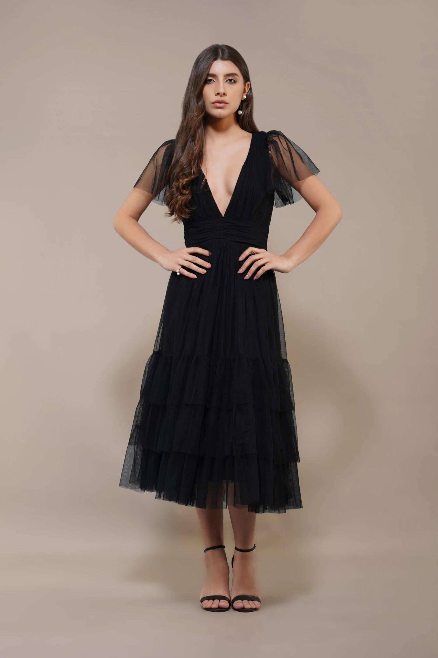 Madison Black Tulle Bridesmaid Midi Dress 1 Madison Black Tulle Bridesmaid Midi Dress