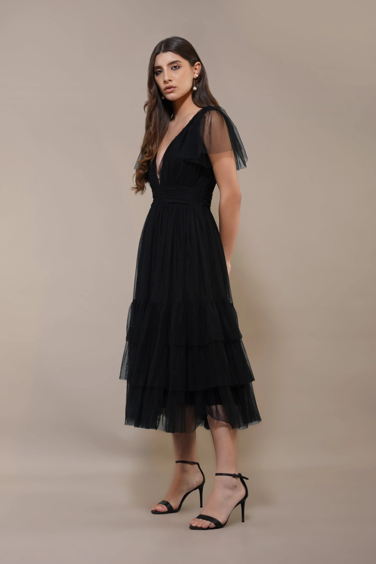 Madison Black Tulle Bridesmaid Midi Dress 2 Madison Black Tulle Bridesmaid Midi Dress - Image 2