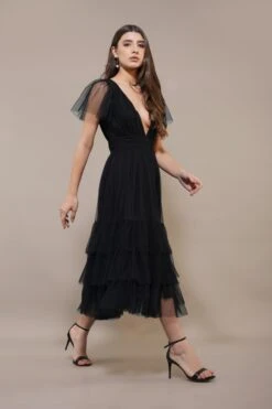 Madison Black Tulle Bridesmaid Midi Dress 12 Madison Black Tulle Bridesmaid Midi Dress -Laceand Beads Madison Midi in Black 6