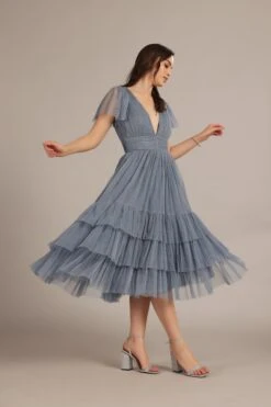 Madison Dusty Blue Bridesmaid Dress 11 Madison Dusty Blue Bridesmaid Dress -Laceand Beads Madison Midi in Dusty Blue 1