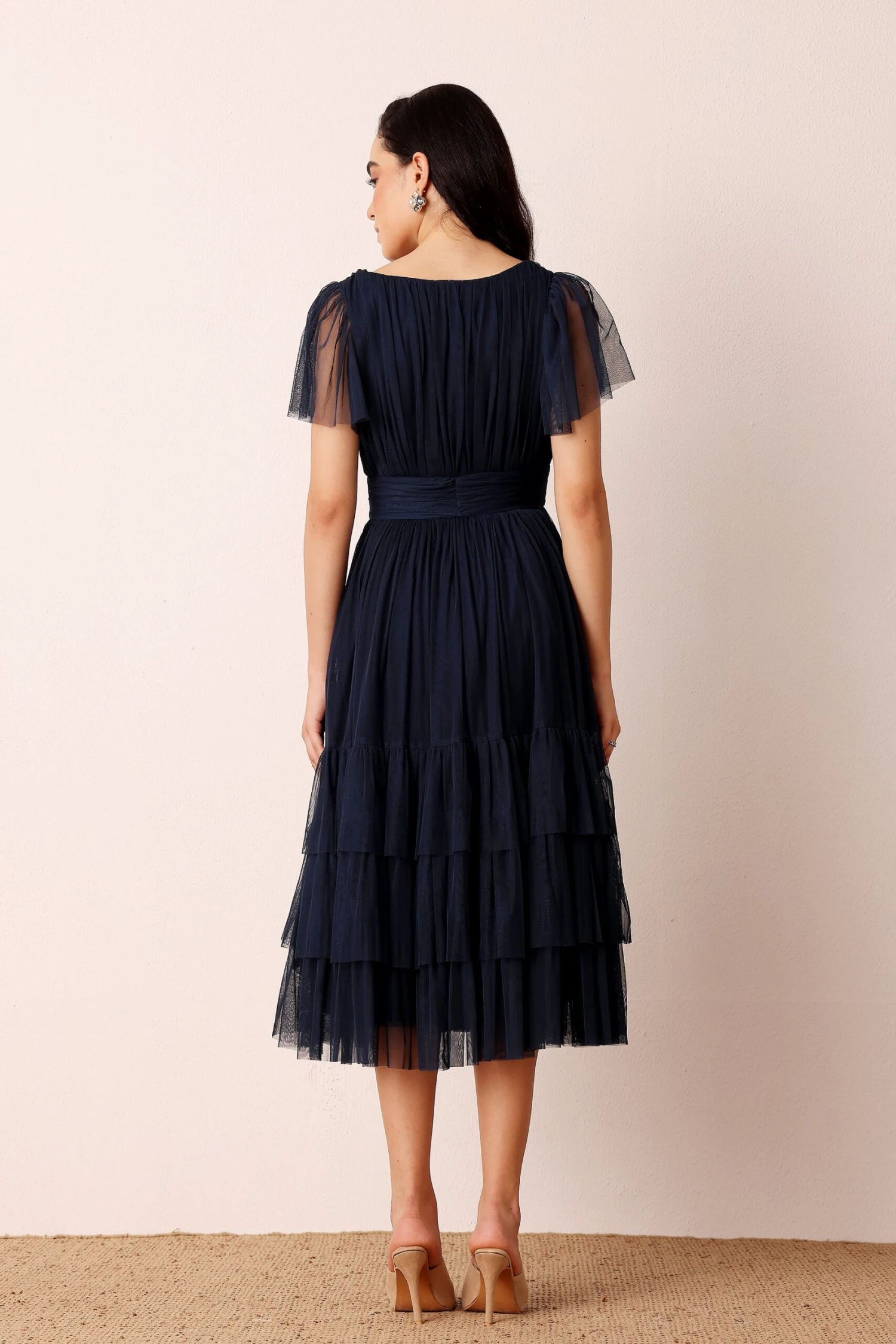 Madison Navy Blue Tulle Bridesmaid Midi Dress 3 Madison Navy Blue Tulle Bridesmaid Midi Dress - Image 3