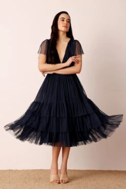 Madison Navy Blue Tulle Bridesmaid Midi Dress 19 Madison Navy Blue Tulle Bridesmaid Midi Dress -Laceand Beads Madison Midi in Navy 3
